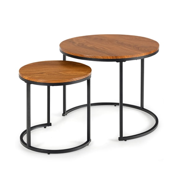 Resenkos Coffee Table, Modern Sofa Table Tea Table,Set of 2 Modern Round Stacking Nesting Coffee Tables for Living Room-Light Brown