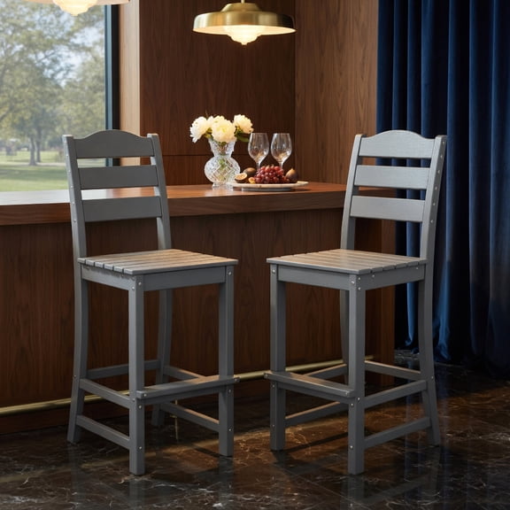 Resenkos Comfortable & Stylish Contemporary Barstool, 30 Inches Counter Height HDPE Bar Stool with Backrest and Footrest-Gray