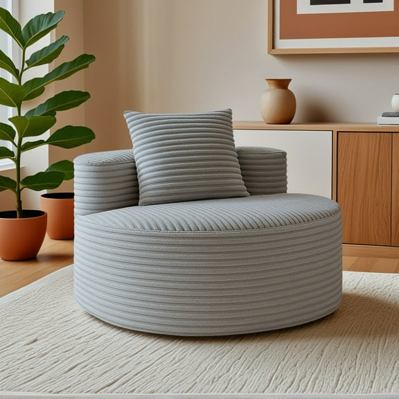 Resenkos Compressed Round Single Sofa, Luxurious Corduroy Fabric, No Assembly Required, Smoke Gray