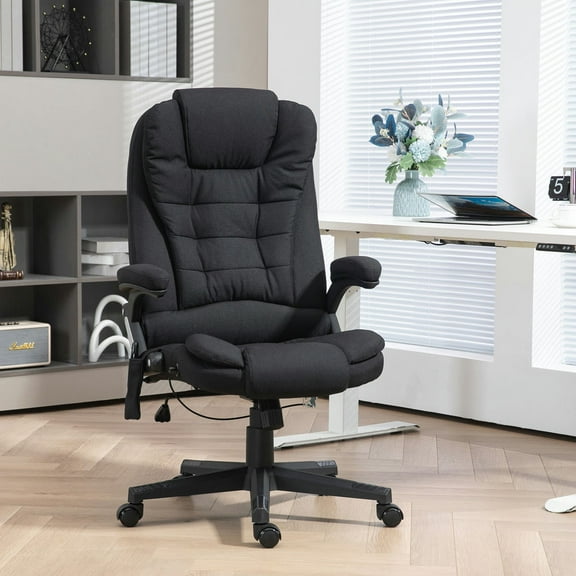 Resenkos Computer Desk Chair, 6 Point Vibrating Massage Office Chair With Heat, Linen High Back Massage Desk Chair, Black