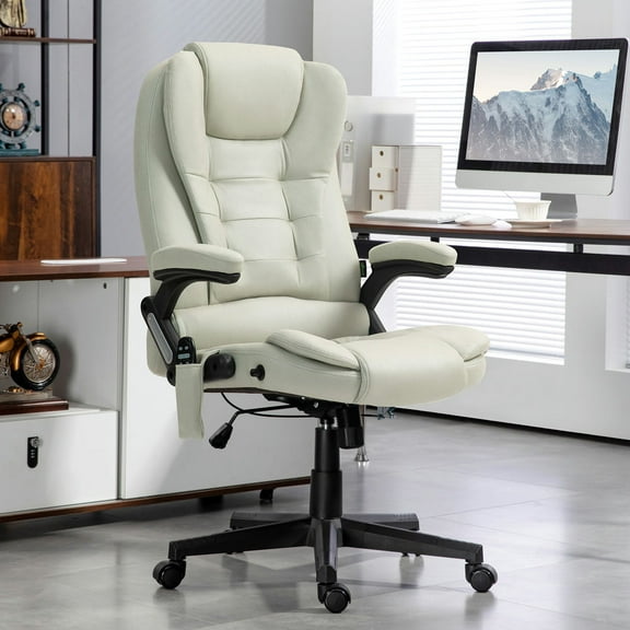 Resenkos Computer Desk Chair, 6 Point Vibrating Massage Office Chair With Heat, Massage Desk Chair, Beige