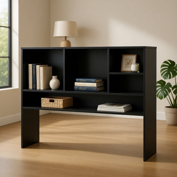 Resenkos Computer Desktop Bookcase with 4 Cubbies and Open Back Compartment, Storage Organizer for Office, Workspace, Black