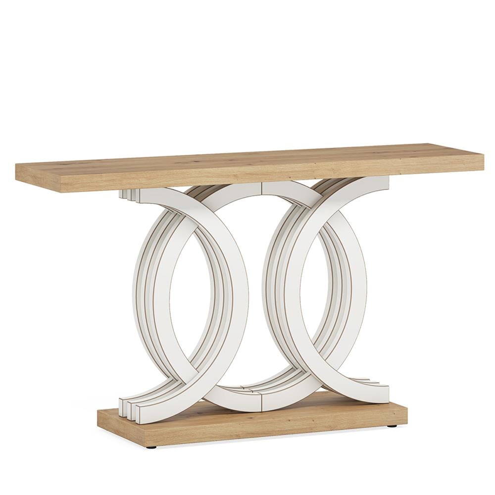 Resenkos Console Sofa Table, Display Shelf,Farmhouse Console Table, 55" Hallway Sofa Table With Geometric Base,White