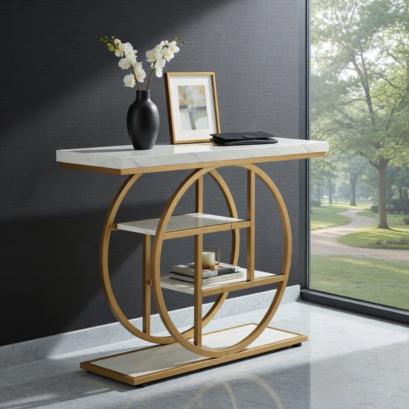 Resenkos Console Table, Industrial 4-Tier Sofa Entryway Table with Circle Basew