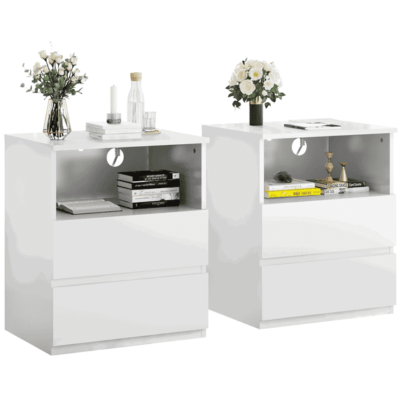 Resenkos Contemporary Side Table with Fast USB-C Charging and Storage - White