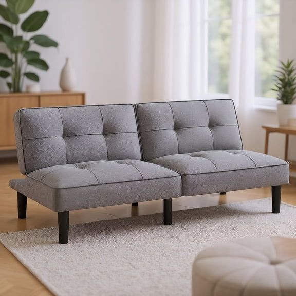 Resenkos Convertible Folding Futon Sofa Bed with 6-Position Adjustable Backrest-Gray, Seater Sleeper Sofa for Small Space, Pull Out Couch for Living Room/Bedroom