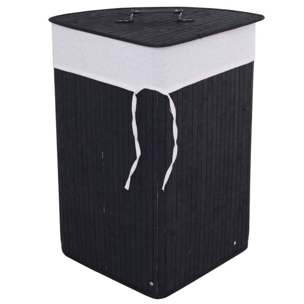 Resenkos Corner Bamboo Hamper Laundry Basket-Black, Laundry Hampers for Bedroom, Bathroom, Dorm, Laundry Room