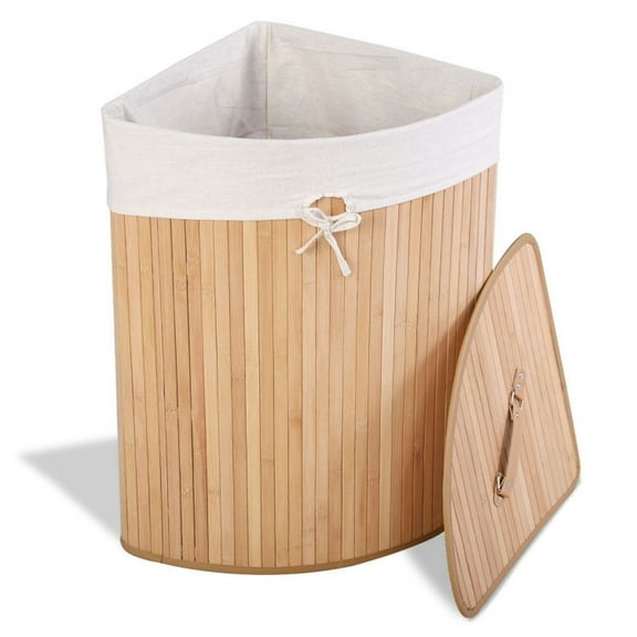 Resenkos Corner Bamboo Hamper Laundry Basket, Laundry Hampers for Bedroom, Bathroom, Dorm, Laundry Room