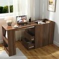 thumbnail image 1 of Resenkos Corner Desk with Storage, Home Office Workstation with Extendable Table Top, Brown, 1 of 14