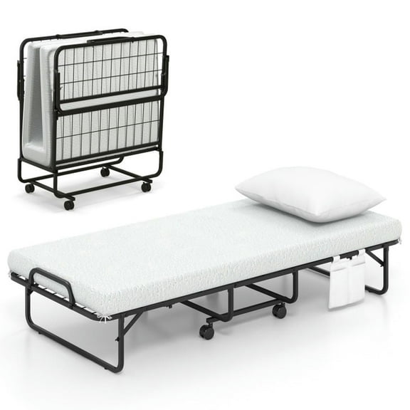 Resenkos Cot Size Folding Bed with Memory Foam Mattress and Pillow