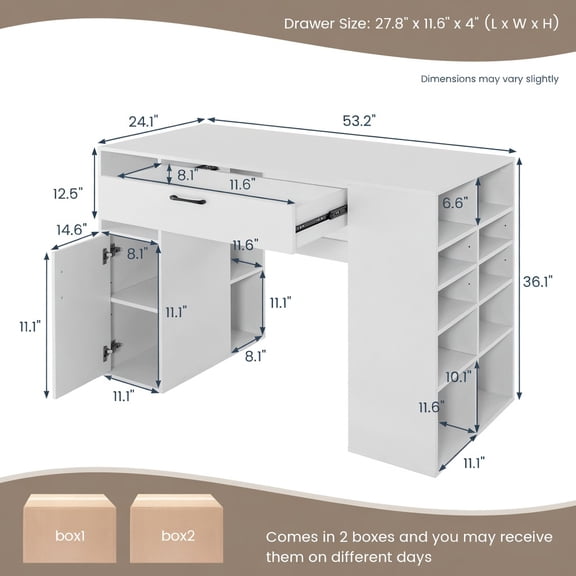Resenkos Counter Height Sewing Craft Table Computer Desk with Adjustable Shelves and Drawer-White, Home Office Desks, Gaming Computer Desks for Study,Working,Writing