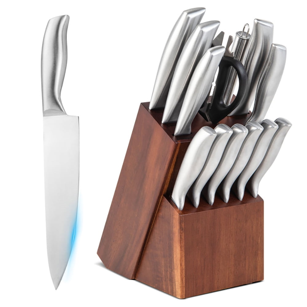 14-Piece Kitchen Knife Set with Block, High Carbon Stainless Steel Knife Block Set with Sharpener, Hollow Handle