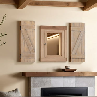 Resenkos Decorative Accessories,36 x 13 Inch Farmhouse Paulownia Wood Window Shutters Set of 2 for Windows-Light Brown