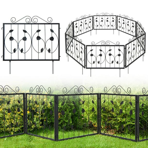Resenkos Decorative Garden Fence with 8 Panels Animal Barrier, Black