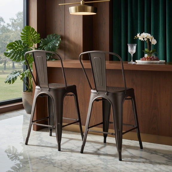 Resenkos Dining Chairs, Kitchen Chairs Trattoria Chairs,4 Pcs Modern Bar Stools with Removable Back and Rubber Feet-Gun