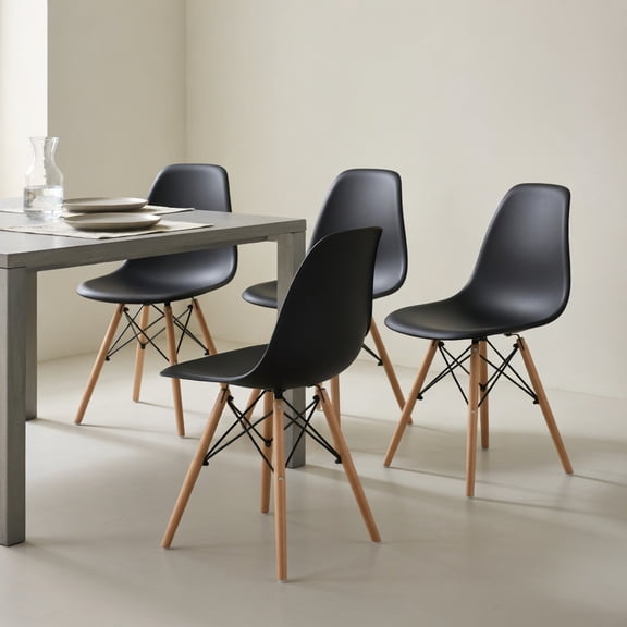 Resenkos Dining Chairs, Kitchen Chairs Trattoria Chairs,4 Pieces Modern Armless Dining Chair Set with Wood Legs-Black