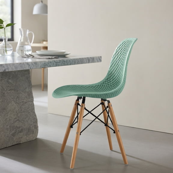 Resenkos Dining Chairs, Kitchen Chairs Trattoria Chairs,4 Pieces Modern Plastic Hollow Chair Set with Wood Leg-Green