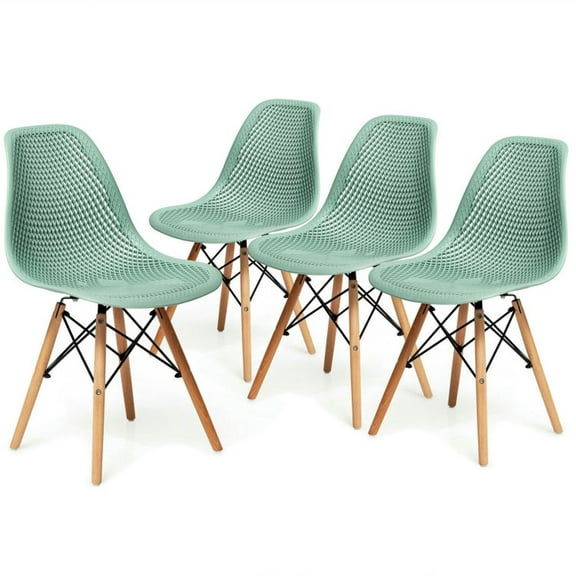 Resenkos Dining Chairs, Kitchen Chairs Trattoria Chairs,4 Pieces Modern Plastic Hollow Chair Set with Wood Leg-Green