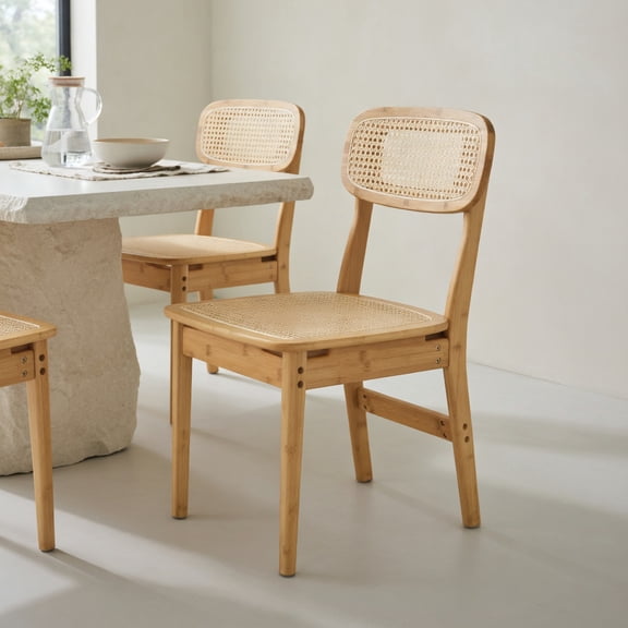 Resenkos Dining Chairs, Kitchen Chairs Trattoria Chairs,Set of 2 Rattan Dining Chairs with Simulated Rattan Backrest-Natural