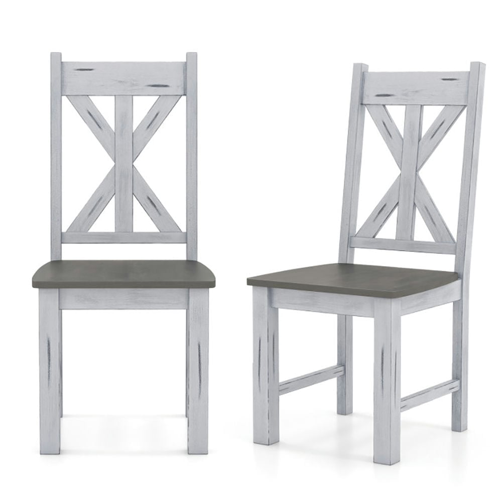 Resenkos Dining Room Chairs, Kitchen Chairs,Farmhouse Chair Set of 2 with Rubber Wood Frame and Elegant Hollowed Backrest-Gray