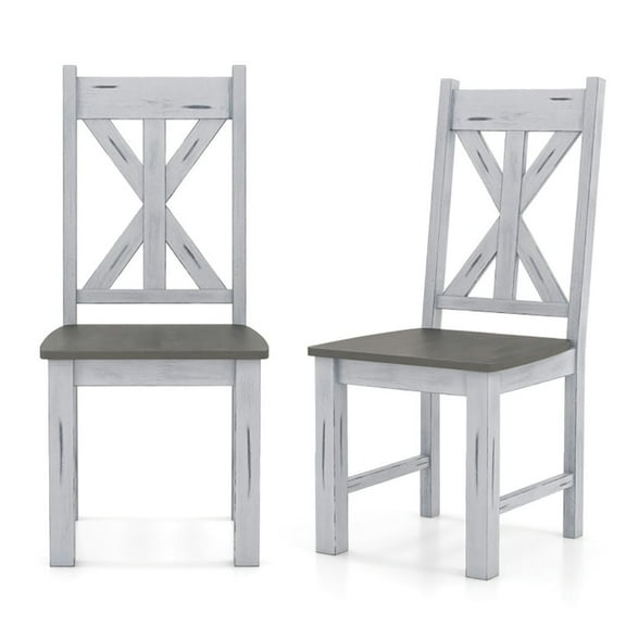 Resenkos Dining Room Chairs, Kitchen Chairs,Farmhouse Chair Set of 2 with Rubber Wood Frame and Elegant Hollowed Backrest-Gray