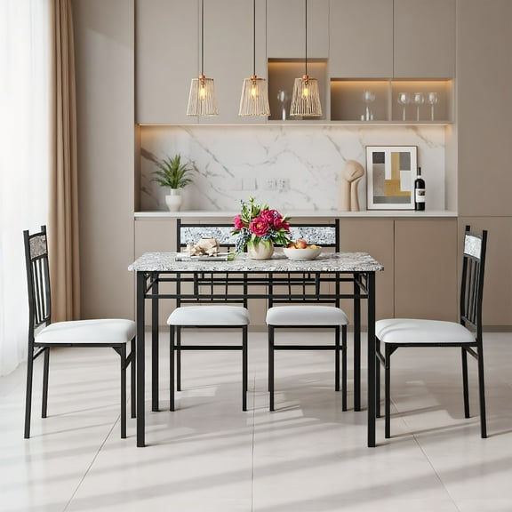 Resenkos Dining Room Table Set,Dining Table Set,5 Pieces Faux Marble Dining Set Table with Solid Steel Frame