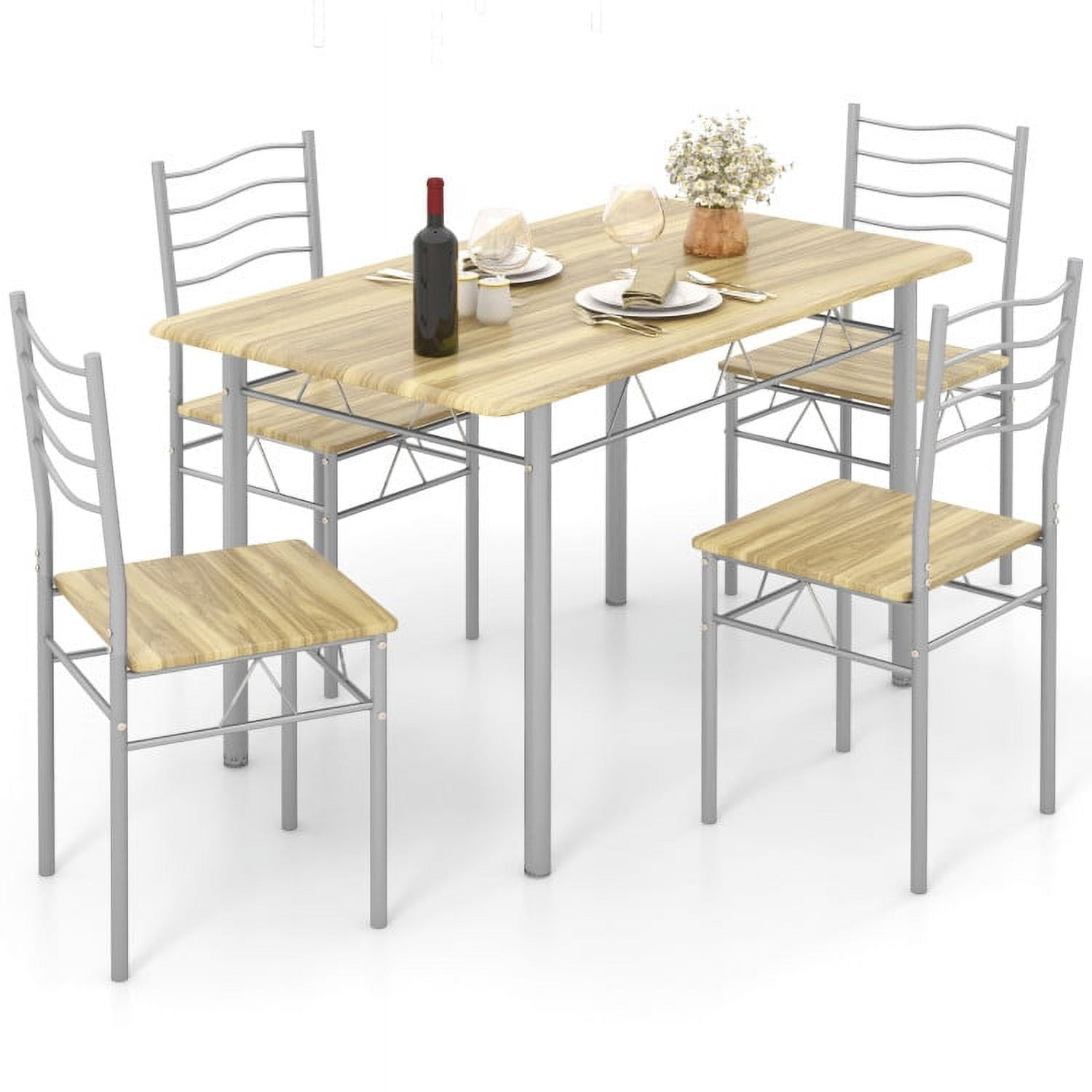 Walnut and Silver Metal 5-Piece Dining Set with MDF Chairs