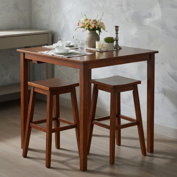 Resenkos Dining Table Set,Dining Table Chairs Set3-Piece Bar Table Set with Pub Table and 2 Saddle Stools-Espresso