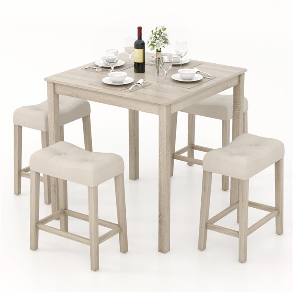 Resenkos Dining Table Set,Dining Table Chairs Set5 Pieces Bar Table Set with Square Table and 4 Padded Stools, Gray