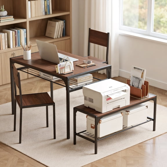 Resenkos Dining Table Set,Dining Table Chairs SetIndustrial Style Rectangular Kitchen Table with Bench and Chairs-Walnut