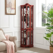 Resenkos Display Cabinet, Display Case Organizer,Curio Cabinet Lighted Glass Display Curio Cabinet w/Tempered Glass Doors and Shelves,Cherry
