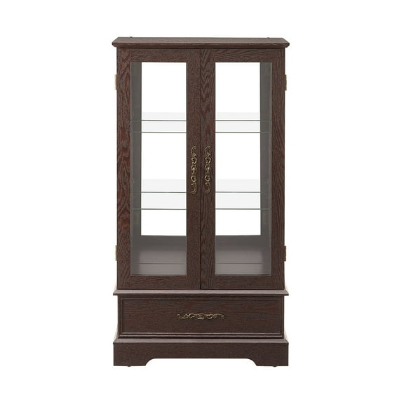 Resenkos Display Cabinet, Display Case Organizer,Glass Cabinet Lighted Glass Cabinet Curio Display Cabinet,Cherry