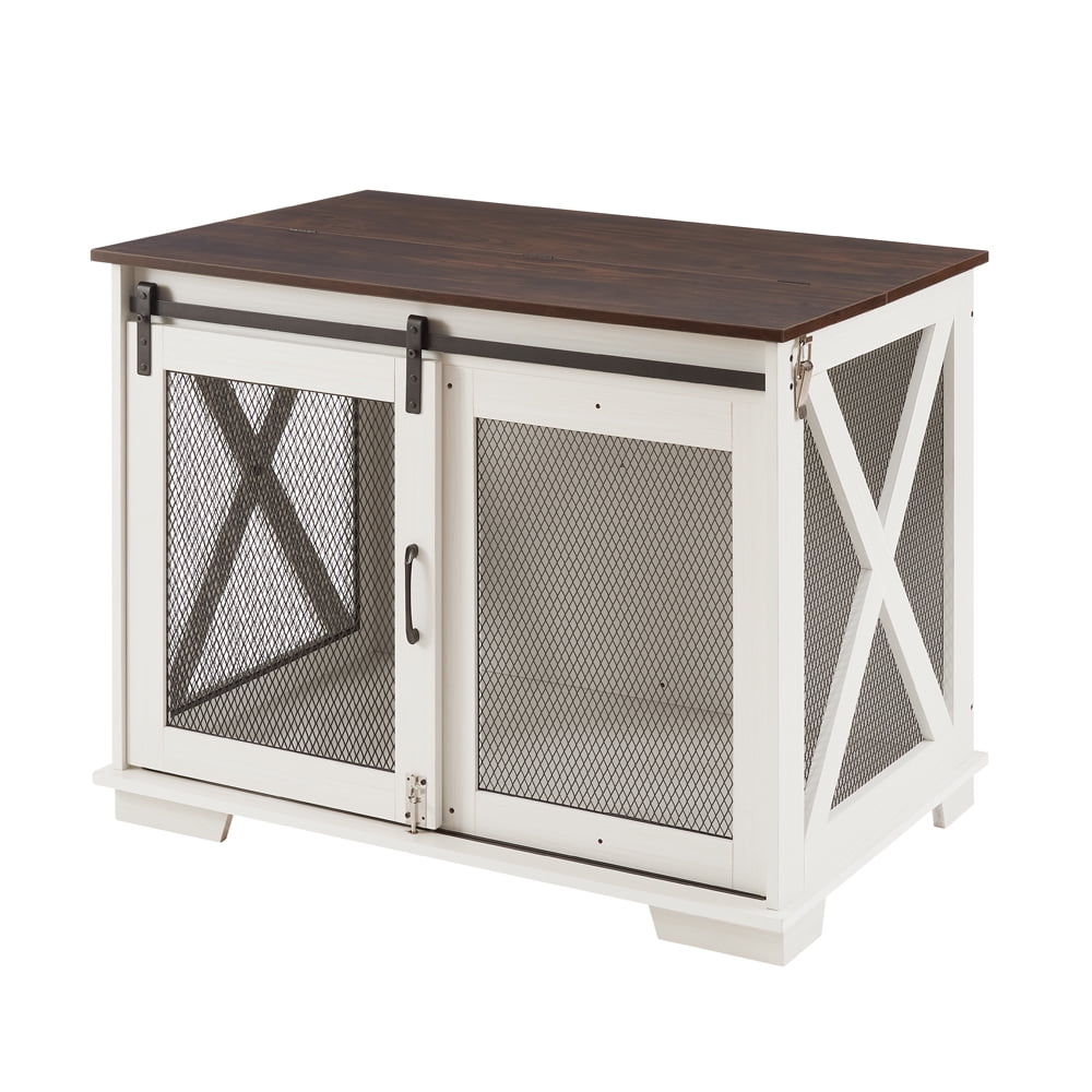 Resenkos Dog House, Pet House,Dog Cave,Farmhouse Dog Cage Crate Furniture with Sliding Barn Door, Farmhouse Wooden Dog Kennel End Table,White