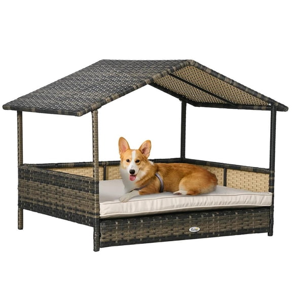 Resenkos Dog House, Pet House,Dog Cave,Wicker Dog House with Removable Cushion Lounge, Khaki