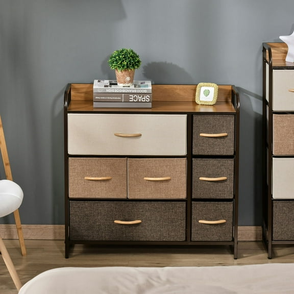Resenkos Dresser, Chest Organizer Unit,3-Tier Storage Organizer For Bedroom Entryway, 7-Drawer Dresser With Steel Frame, Maple Wood