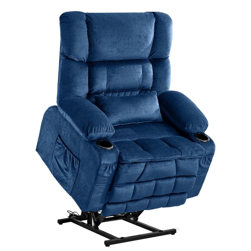 Resenkos Dual Motor Power Lift Recliner, Lay-Flat 180°, Kneading Massage & Heat, USB Ports, Blue