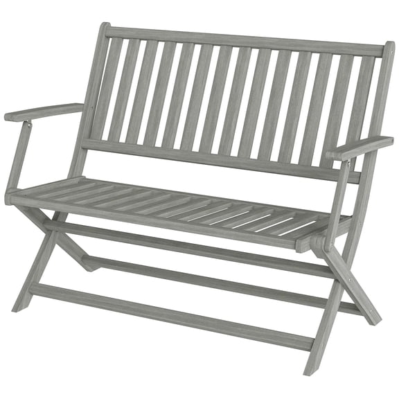 Resenkos Durable 2-Seater Folding Bench with Back & Armrests, Perfect Outdoor Seating for Garden, Patio, Park,Gray