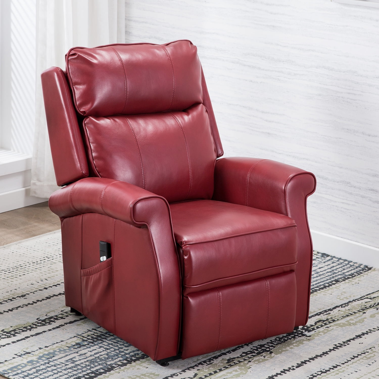 Resenkos Electric Power Lift Chairs Recliner, Faux Leather Upholstered Reclining Lifting Chair, Red