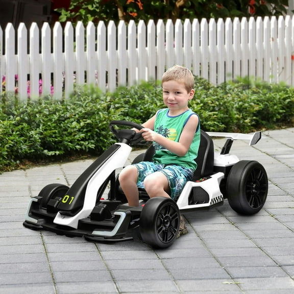 Resenkos Electric Ride-on Kart,24V 7.5 MPH Electric Go Kart with Adjustable Seat, Drifting Car Battery Powered Ride on Toy, White