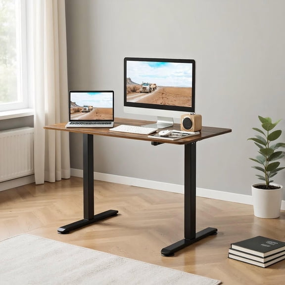 Resenkos Electric Standing Desk Adjustable Stand up Computer Desk Anti-collision-Rustic Brown, Home Office Desks, Gaming Computer Desks for Study,Working,Writing