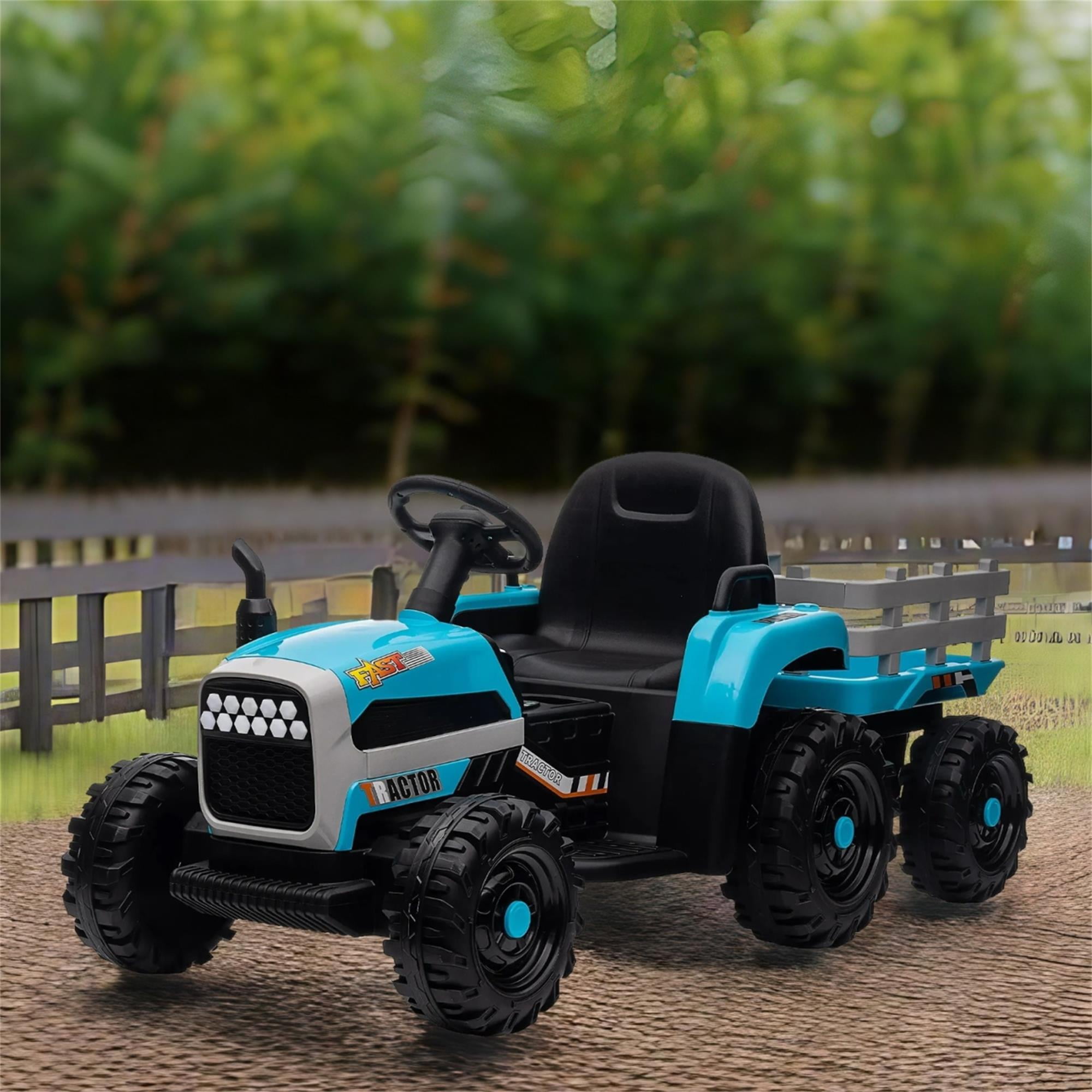 Resenkos Electric Tractor, 12V Battery Powered Electric Tractor Toy with Remote Control, 3-Gear-Shift, Blue