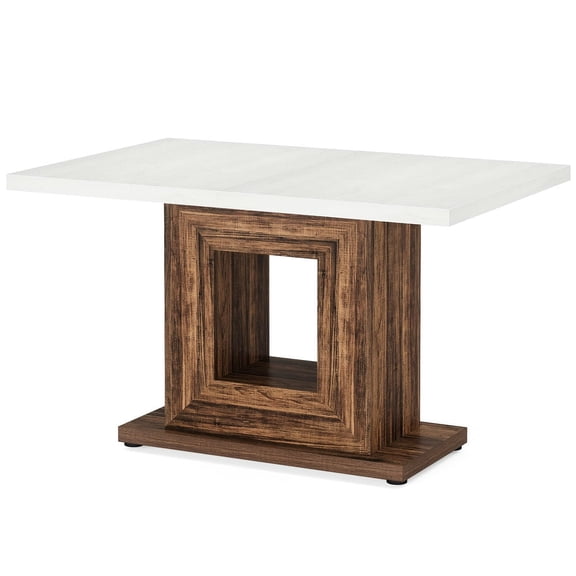 Resenkos End Table,Dining Table, Living Room Table,47" Wooden Dining Table, Farmhouse Kitchen Dinner Table for 4,Brown & White