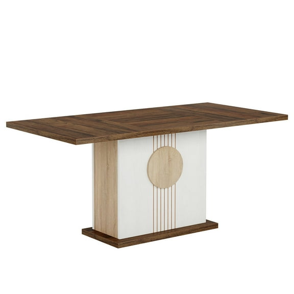 Resenkos End Table,Dining Table, Living Room Table,55" Rectangular Dining Table, Farmhouse Wood Kitchen Table for 4 to 6 People,Brown & White