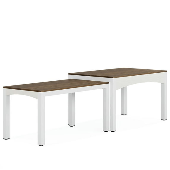 Resenkos End Table,Dining Table, Living Room Table,Extendable Dining Table, Farmhouse Kitchen Table for 6-10 people,Brown & White