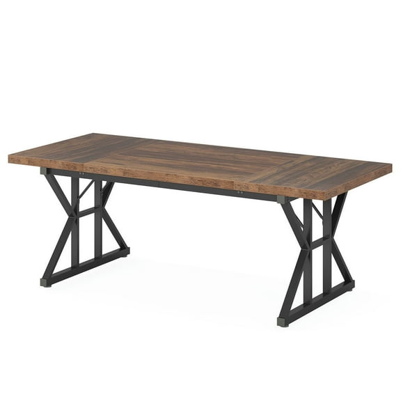 Resenkos End Table,Dining Table, Living Room Table,Wood Dining Table, Farmhouse 70.8" Kitchen Table for 6 People,Light Walnut & Black