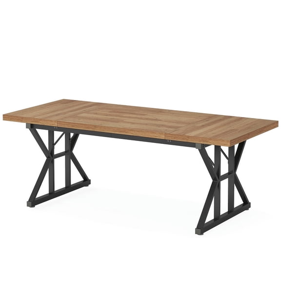 Resenkos End Table,Dining Table, Living Room Table,Wood Dining Table, Farmhouse 70.8" Kitchen Table for 6 People,Walnut & Black