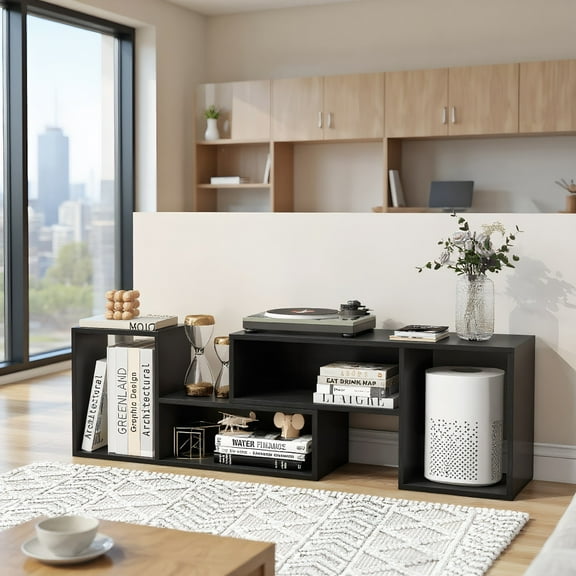 Resenkos Entertainment TV Stand,Entertainment Center2 Pieces Adjustable TV Stand for TVs up to 55 Inch with Storage Cubes-Black