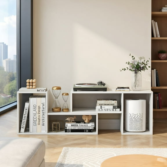 Resenkos Entertainment TV Stand,Entertainment Center2 Pieces Adjustable TV Stand for TVs up to 55 Inch with Storage Cubes-White