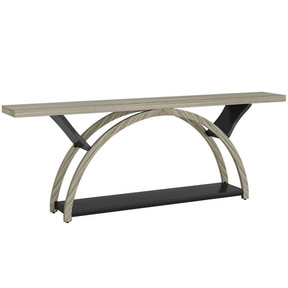 Resenkos Entryway Table, Console Sofa Table,2-Tier Console Table, 70.9" Entryway Table with Half Moon Frame,Grey