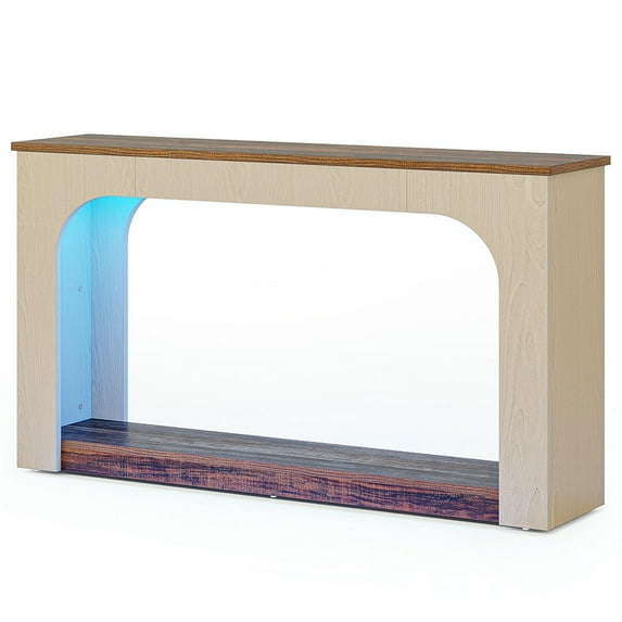 Resenkos Entryway Table, Console Sofa Table,55" Console Table, Wood Farmhouse 2-Tier Sofa Table with LED Lights